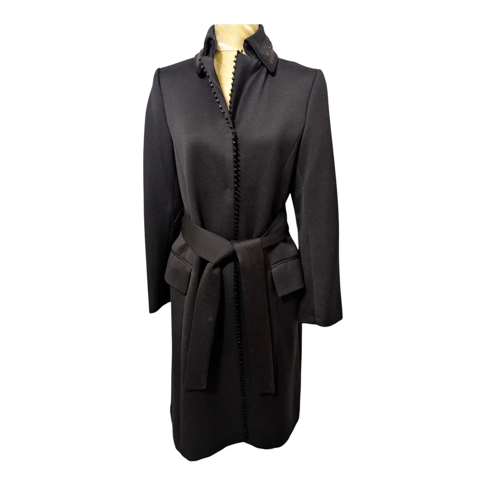 Rare!!! Vintage Beaded Zara Woman 100% Wool Black Beaded Coat. Made In Spain - Picture 4 of 13